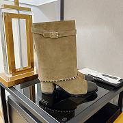 Chanel Brown Chain Plain Suede Block Boots - 5