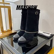 Chanel Black Chain Plain Suede Block Boots - 1