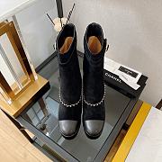 Chanel Black Chain Plain Suede Block Boots - 2