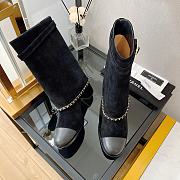 Chanel Black Chain Plain Suede Block Boots - 4