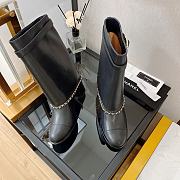 Chanel Black Chain Plain Leather Block Boots - 2