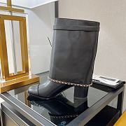 Chanel Black Chain Plain Leather Block Boots - 3