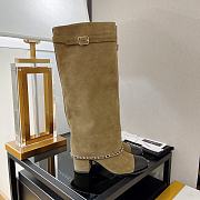 Chanel Brown Chain Plain Suede Block High Boots - 5