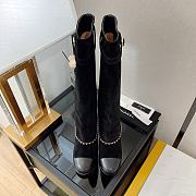 Chanel Black Chain Plain Suede Block High Boots - 4