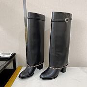 Chanel Black Chain Plain Leather Block High Boots - 5