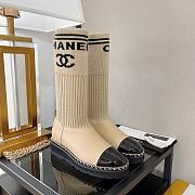 Chanel Beige Logo Knit with Chain High Boots - 2