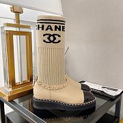 Chanel Beige Logo Knit with Chain High Boots - 5