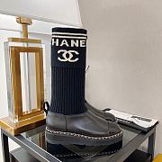 Chanel Black Logo Knit with Chain High Boots - 5