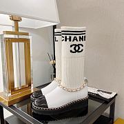 Chanel White Logo Knit with Chain High Boots - 3