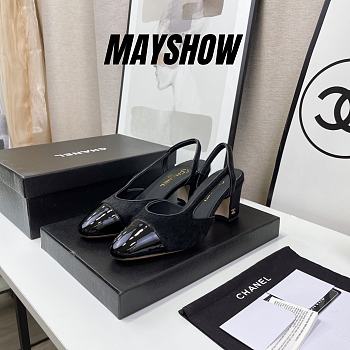 Chanel Black Velvet Slingback Pumps