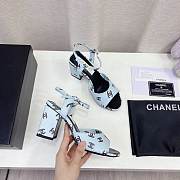 	 Chanel CC 65mm Heeled Sandal Blue Leather - 4