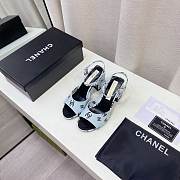 	 Chanel CC 65mm Heeled Sandal Blue Leather - 5