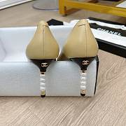 Chanel Beige Lambskin Pearl Embellished Heel Pumps - 4