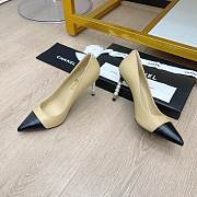 Chanel Beige Lambskin Pearl Embellished Heel Pumps - 2