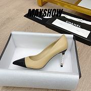 Chanel Beige Lambskin Pearl Embellished Heel Pumps - 1