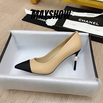 Chanel Beige Leather Pearl Heel Pumps