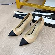 Chanel Beige Leather Pearl Heel Pumps - 4