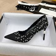 	 Chanel Black Tweed Pearl Heel Pumps - 1