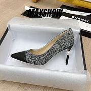 Chanel Grey Canvas Pearl Heel Pumps - 1