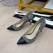 Chanel Grey Canvas Pearl Heel Pumps - 3