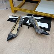 Chanel Grey Canvas Pearl Heel Pumps - 4