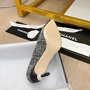 Chanel Grey Canvas Pearl Heel Pumps - 5