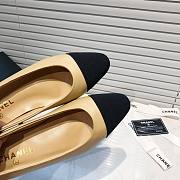 	 Chanel Beige Leather Black Toe Ballerinas - 2