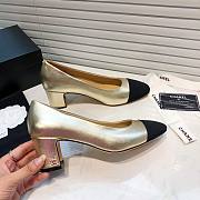 Chanel Light Gold Leather Black Toe Pumps - 3