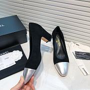 Chanel Black Velvet Silver Toe Pumps - 5