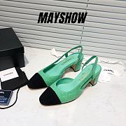 	 Chanel Green Tweed Black Toe Slingback Pumps - 1