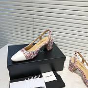 	 Chanel Pink Red Tweed White Toe Slingback Pumps - 2