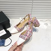 	 Chanel Pink Red Tweed White Toe Slingback Pumps - 4