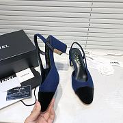 Chanel Blue Tweed Black Toe Slingback Pumps - 2