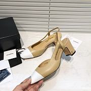 	 Chanel Beige Leather White Toe Slingback Pumps - 2