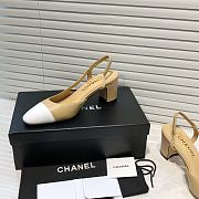 	 Chanel Beige Leather White Toe Slingback Pumps - 4