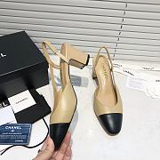 	 Chanel Beige Leather Black Leather Toe Slingback Pumps - 5