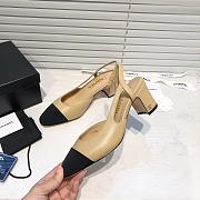 	 Chanel Beige Leather Black Canvas Toe Slingback Pumps - 4