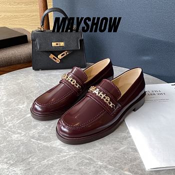 	 Chanel Logo Chain Burgundy Leather Loafers