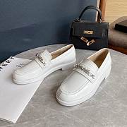 	 Chanel Logo Chain White Leather Loafers - 4