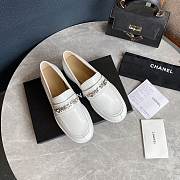 	 Chanel Logo Chain White Leather Loafers - 5