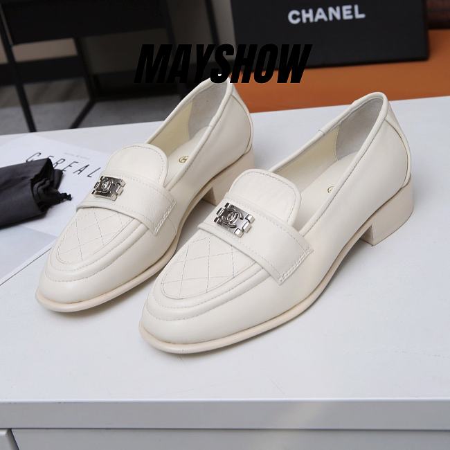 	 Chanel White Quilted Leather Lego Logo Loafer - 1