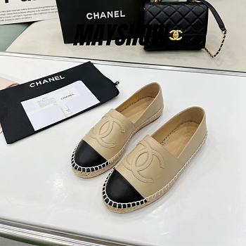 Chanel Beige Leather Black Toe Espadrilles