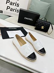 	 Chanel White Leather Black Toe Espadrilles - 5