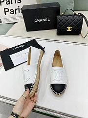 	 Chanel White Leather Black Toe Espadrilles - 4