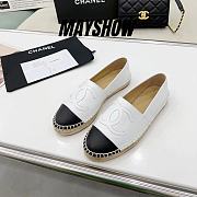 	 Chanel White Leather Black Toe Espadrilles - 1