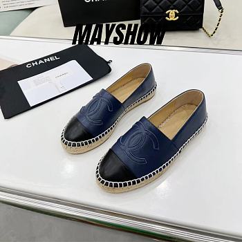 Chanel Navy Leather Black Toe Espadrilles