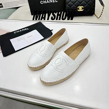 Chanel White Leather White Toe Espadrilles