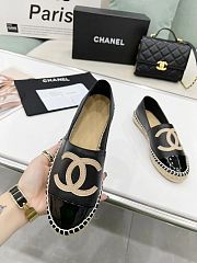 	 Chanel Black Leather Black Patent Toe Espadrilles - 4