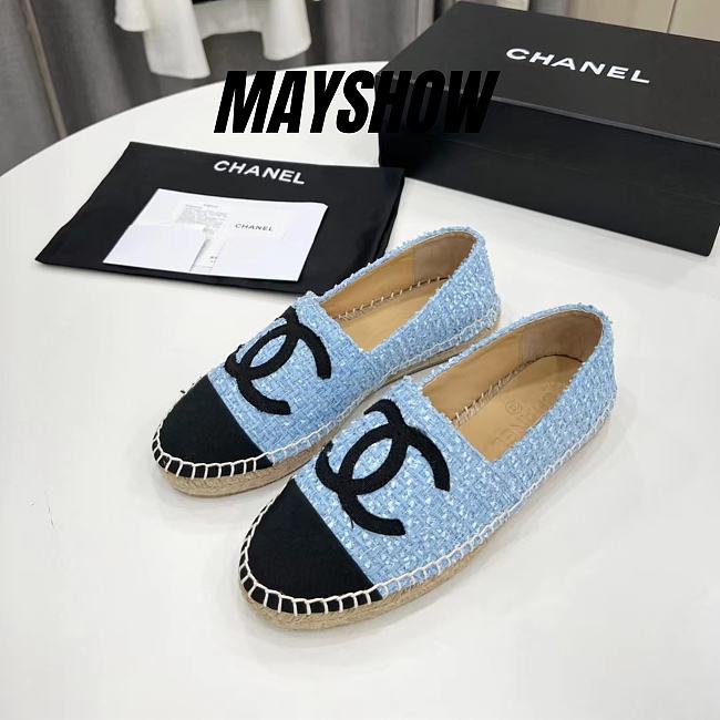 Chanel Blue Tweed Black Toe Espadrilles - 1