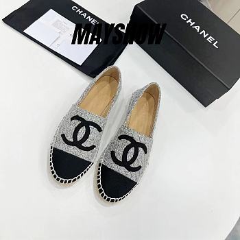 	 Chanel Grey Tweed Black Toe Espadrilles